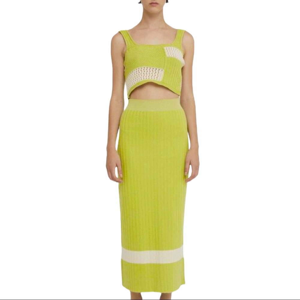 Rita Row x Free People Eulalia S Green Cotton Sweater Maxi High Rise Skirt Set